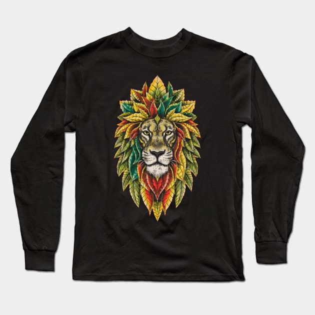 Rasta Reggae Lion Beautiful Jamaican Rastafarian Design Long Sleeve T-Shirt by PugSwagClothing